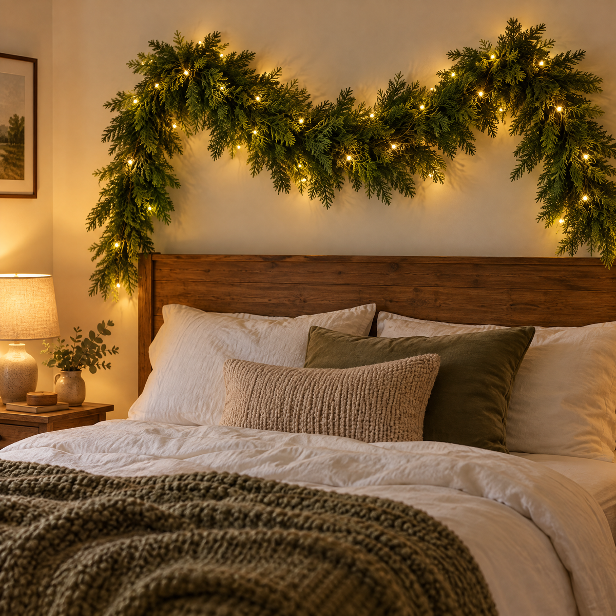 Evergleam pre-lit pine garland bed