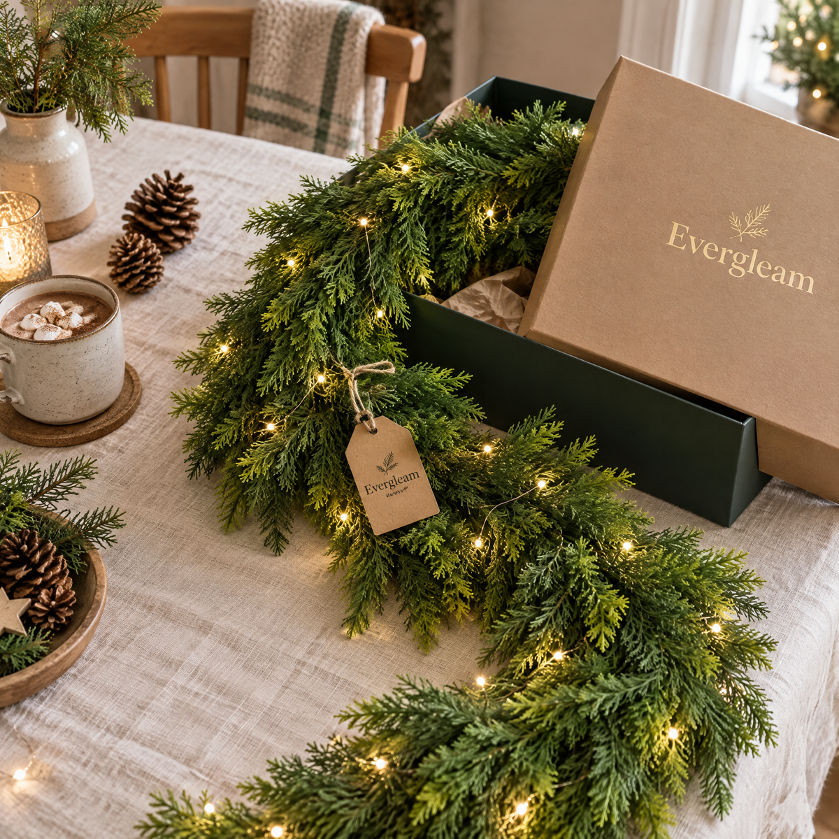 Evergleam pre-lit pine garland branded box