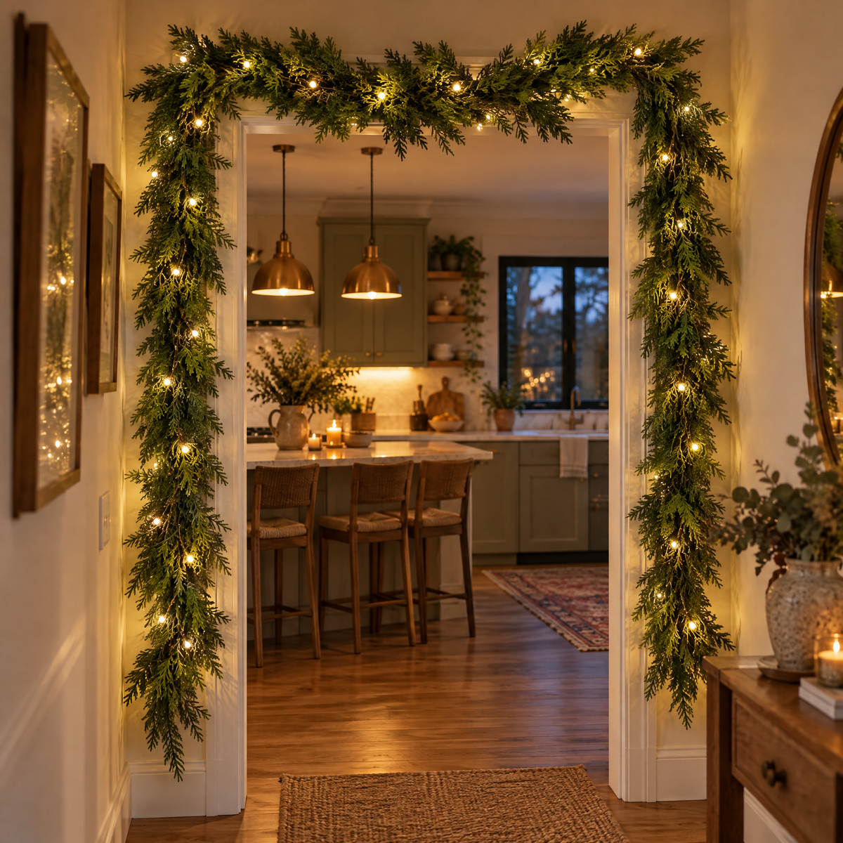 Evergleam pre-lit pine garland doorway