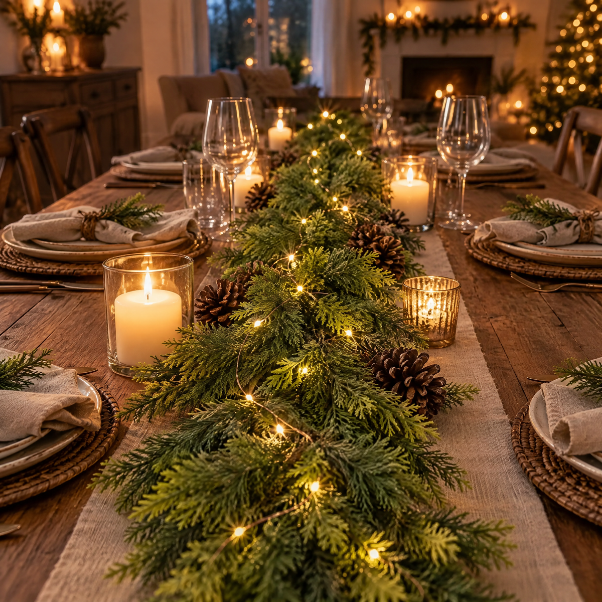 Evergleam pre-lit pine garland table